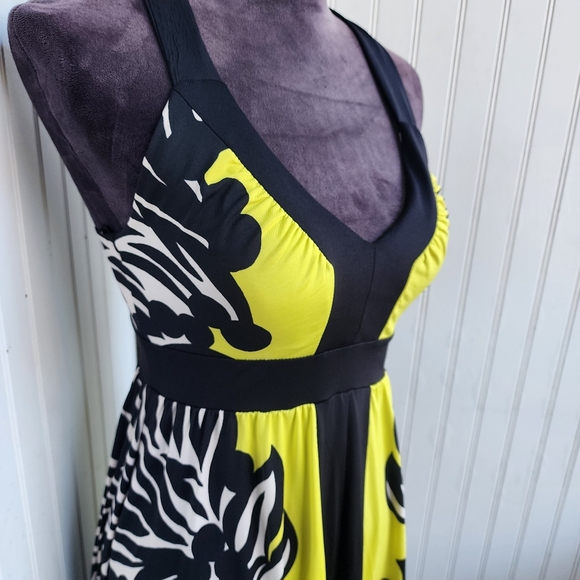 Inc International Concepts Women's Asymmetrical Hem Black Yellow Maxi Dress XS - Picture 4 of 13